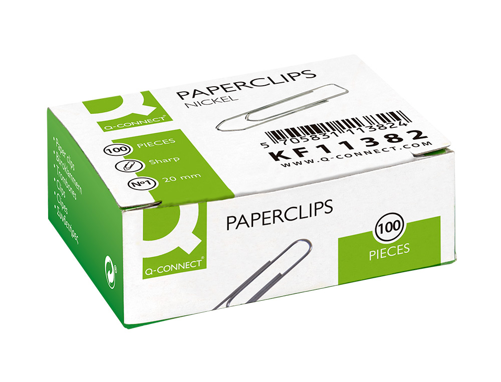 CLIPS NIQUELADOS Q-CONNECT Nº 1 PONTA DE BICO 20 MM CAIXA DE 100 UNIDADES