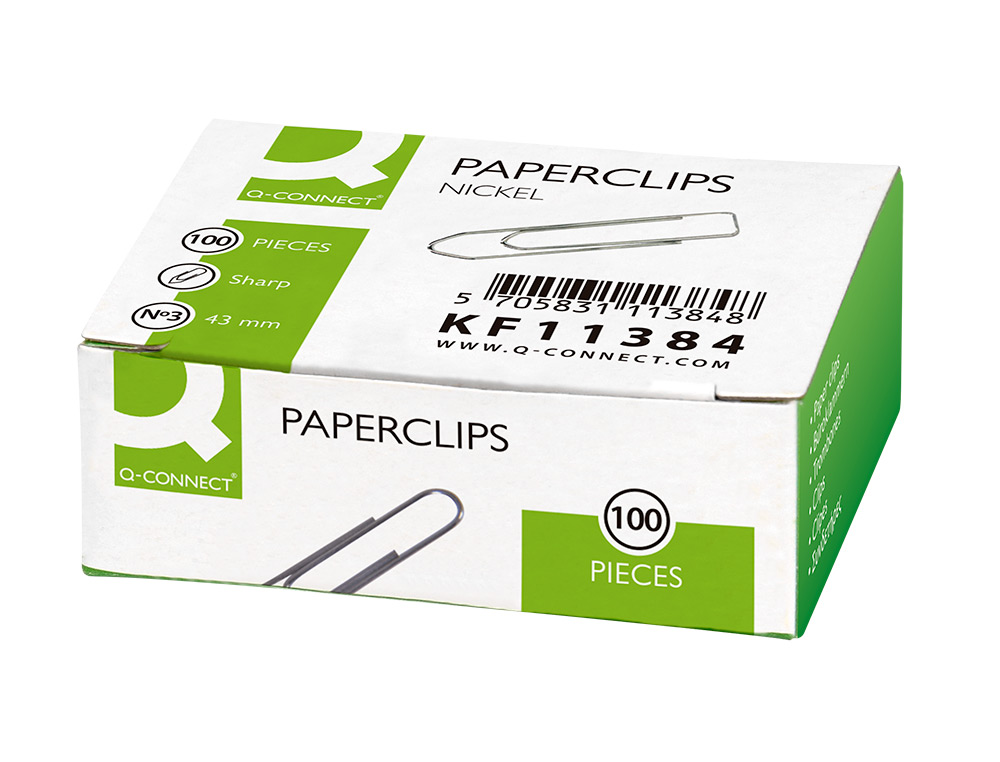CLIPS NIQUELADOS Q-CONNECT N 3 PONTA DE BICO 43 MM CAIXA DE 100 UNIDADES
