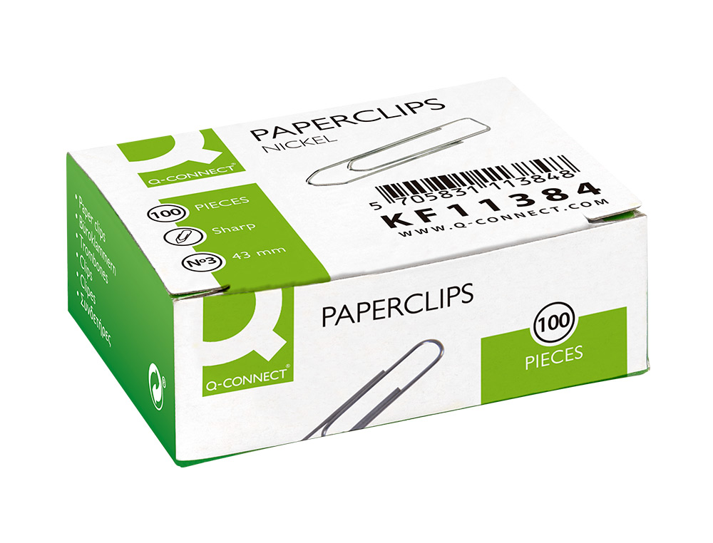 CLIPS NIQUELADOS Q-CONNECT N 3 PONTA DE BICO 43 MM CAIXA DE 100 UNIDADES
