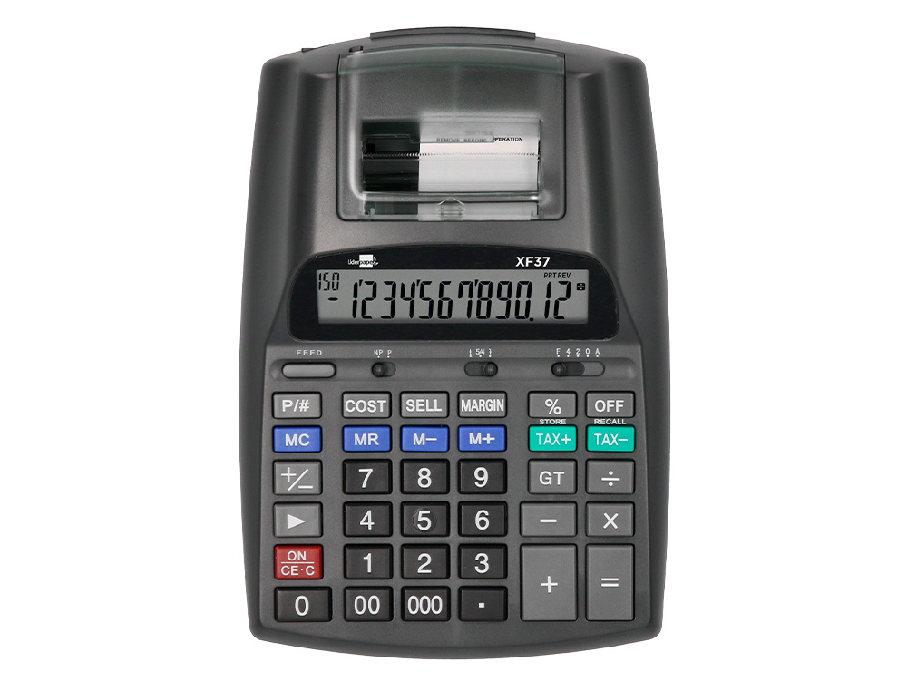 CALCULADORA LIDERPAPEL DE SECRETARIA COM IMPRESSORA ECRA PAPEL 12 DIGITOS IMPRESSAO BICOLOR PRETA 225X158X56 MM