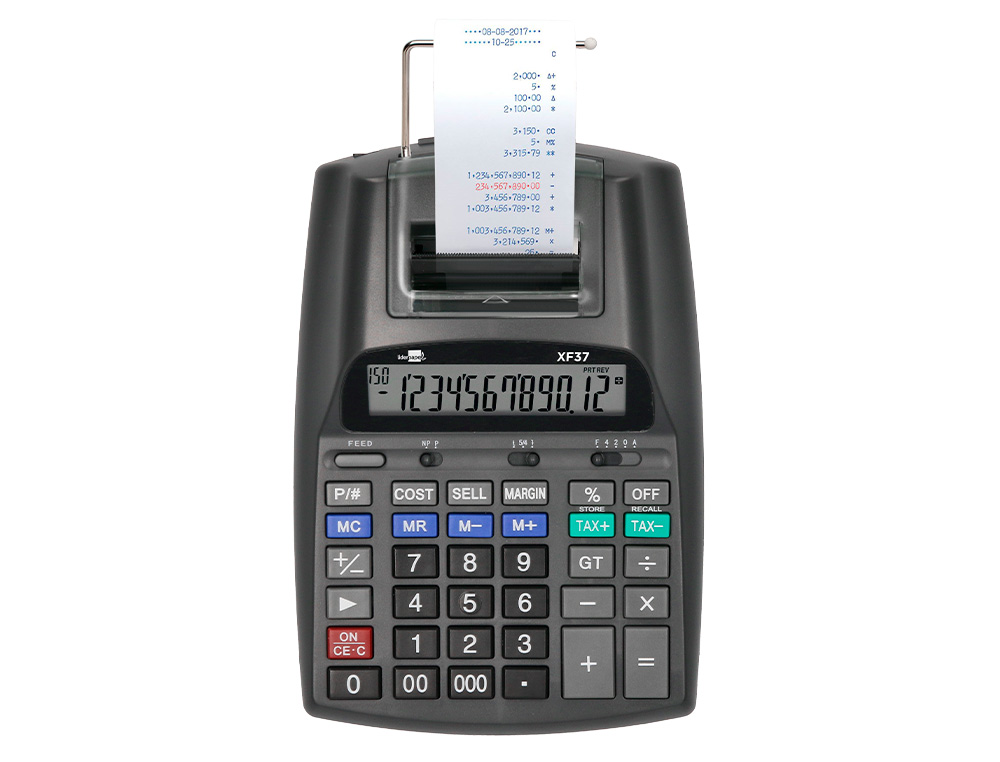 CALCULADORA LIDERPAPEL DE SECRETARIA COM IMPRESSORA ECRA PAPEL 12 DIGITOS IMPRESSAO BICOLOR PRETA 225X158X56 MM