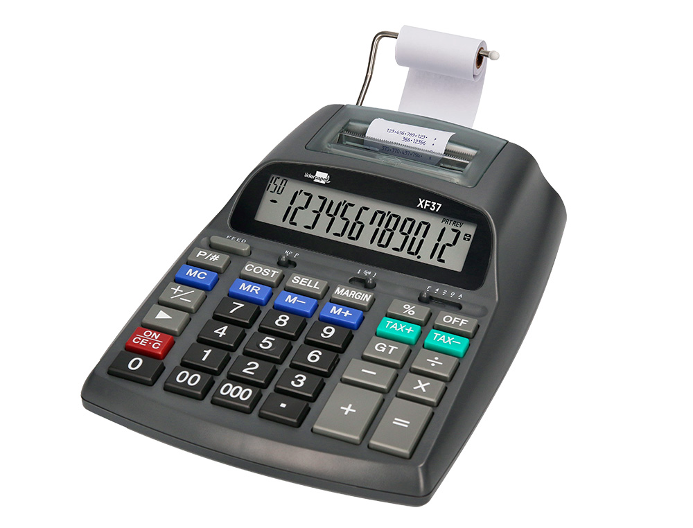 CALCULADORA LIDERPAPEL DE SECRETARIA COM IMPRESSORA ECRA PAPEL 12 DIGITOS IMPRESSAO BICOLOR PRETA 225X158X56 MM