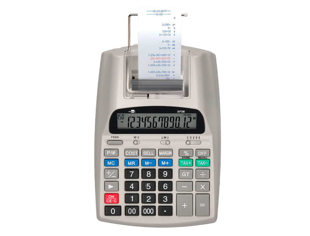 CALCULADORA LIDERPAPEL DE SECRETARIA COM IMPRESSORA ECRA PAPEL 12 DIGITOS IMPRESSAO BICOLOR BRANCA 225X158X56 MM