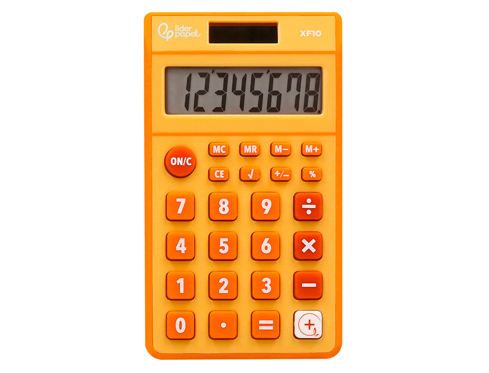 CALCULADORA LIDERPAPEL DE BOLSO XF10 8 DIGITOS SOLAR E PILHAS COR LARANJA 115X65X8 MM