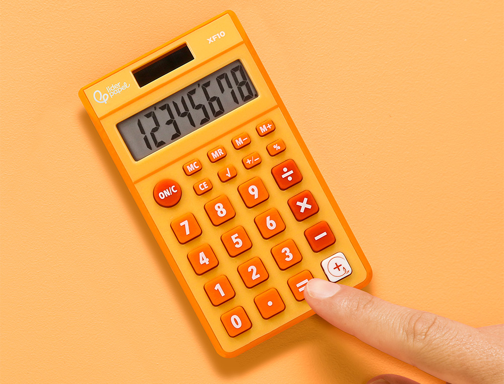 CALCULADORA LIDERPAPEL DE BOLSO XF10 8 DIGITOS SOLAR E PILHAS COR LARANJA 115X65X8 MM