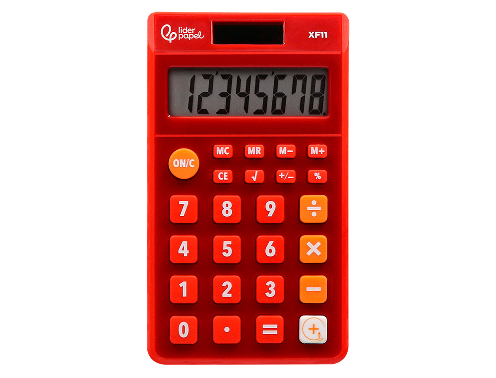 CALCULADORA LIDERPAPEL DE BOLSO XF11 8 DIGITOS SOLAR E PILHAS COR VERMELHO 115X65X8 MM