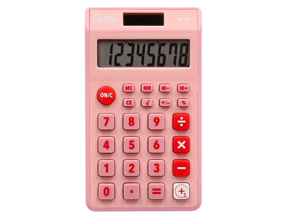 CALCULADORA LIDERPAPEL DE BOLSO XF12 8 DIGITOS SOLAR E PILHAS COR ROSA 115X65X8 MM