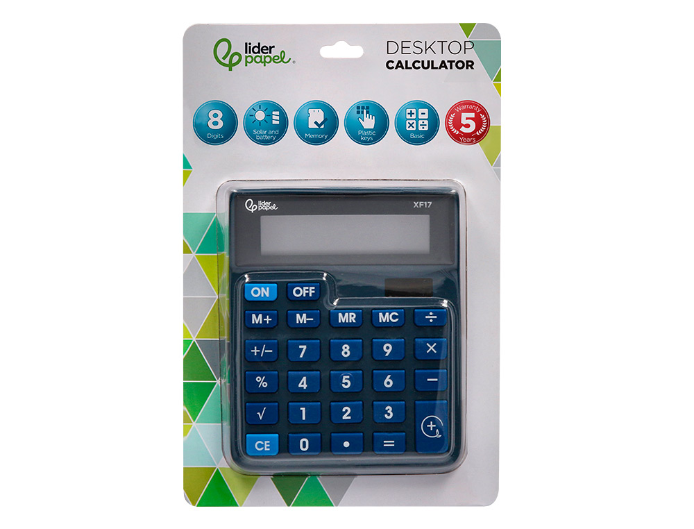 CALCULADORA LIDERPAPEL DE SECRETARIA XF17 8 DIGITOS SOLAR E PILHAS COR AZUL 127X105X24 MM