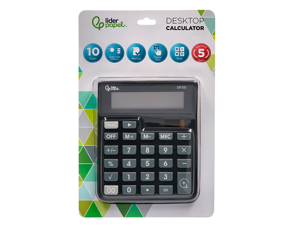 CALCULADORA LIDERPAPEL DE SECRETARIA XF20 10 DIGITOS SOLAR E PILHAS COR PRETO 127X105X24 MM