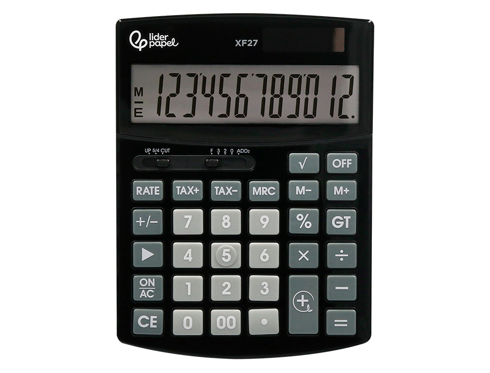 CALCULADORA LIDERPAPEL DE SECRETARIA XF27 12 DIGITOS TAXAS SOLAR E PILHAS COR PRETO 155X115X25 MM