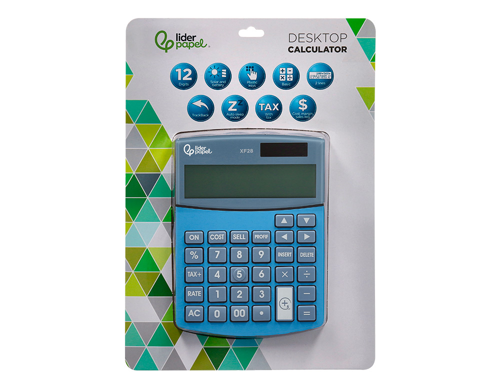 CALCULADORA LIDERPAPEL DE SECRETARIA XF28 12 DIGITOS SOLAR E PILHAS COR AZUL 155X115X25 MM