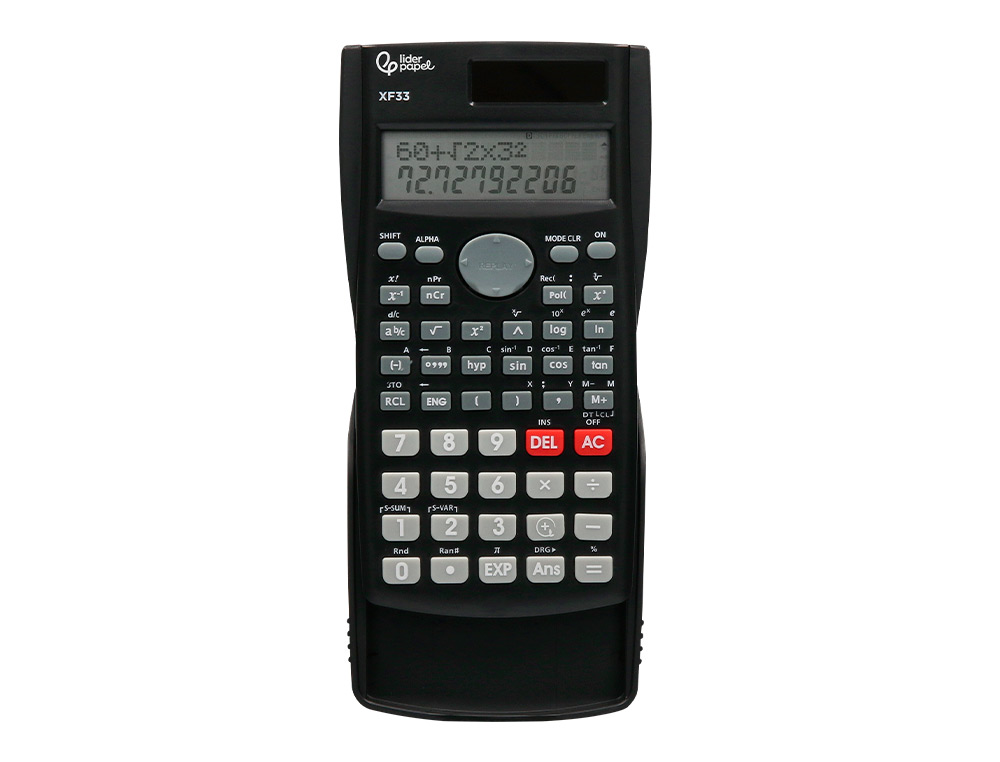 CALCULADORA LIDERPAPEL CIENTIFICA XF33 12 DIGITOS 240 FUNCOES COM TAMPA SOLAR E PILHAS COR PRETO 156X85X20 MM