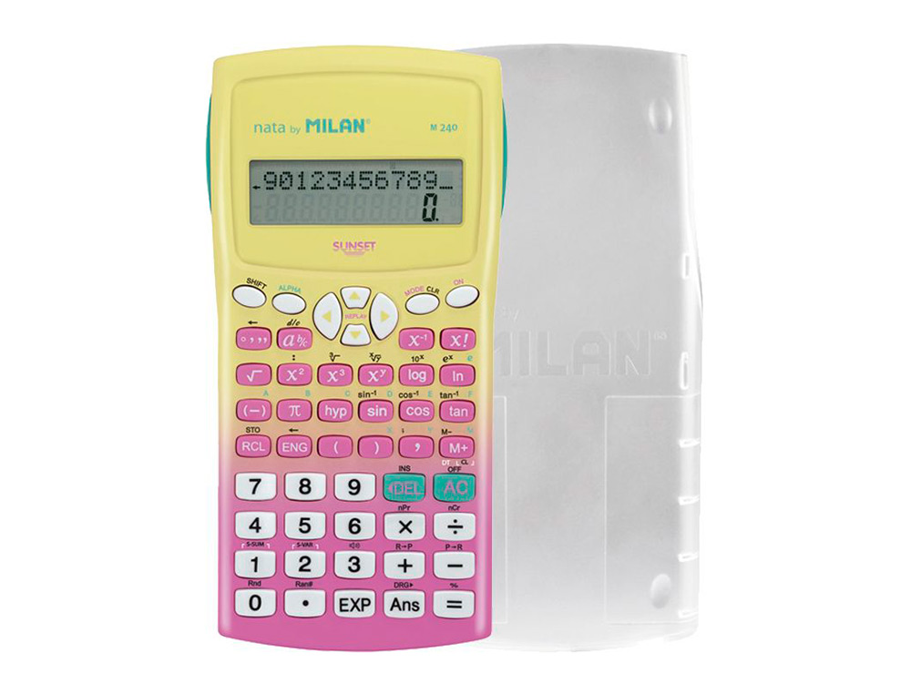 CALCULADORA MILAN CIENTIFICA M240 SUNSET CAPA TRANSLUCIDA 2 LINHAS 240 FUNCOES 10+2 DIGITOS COR ROSA /AMARELO