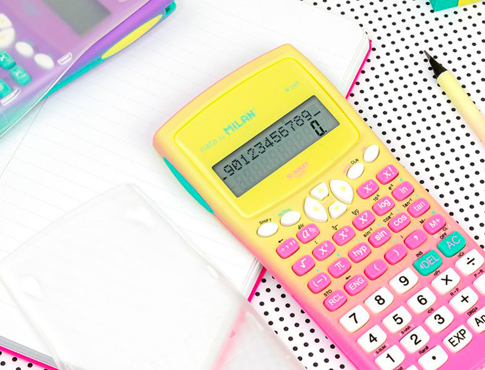 CALCULADORA MILAN CIENTIFICA M240 SUNSET CAPA TRANSLUCIDA 2 LINHAS 240 FUNCOES 10+2 DIGITOS COR ROSA /AMARELO