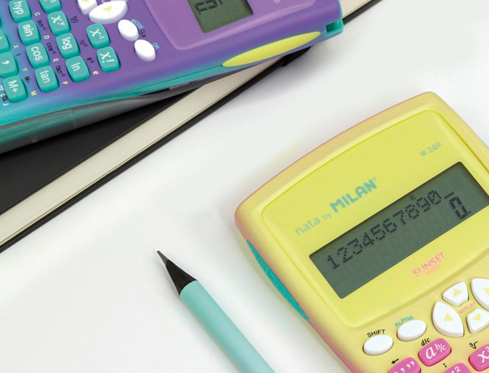 CALCULADORA MILAN CIENTIFICA M240 SUNSET CAPA TRANSLUCIDA 2 LINHAS 240 FUNCOES 10+2 DIGITOS COR ROSA /AMARELO