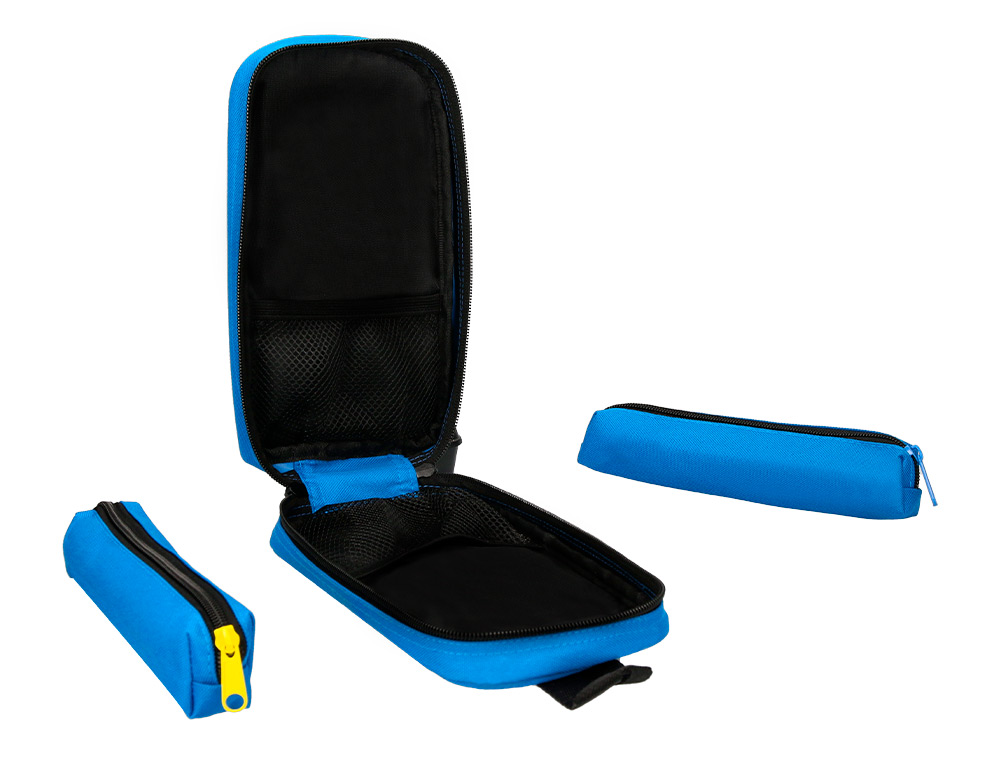 ESTOJO ESCOLAR ANTARTIK FORMA DE MOCHILA COM BOLSO E 4 DEPARTAMENTOS COR AZUL 230X50X120 MM