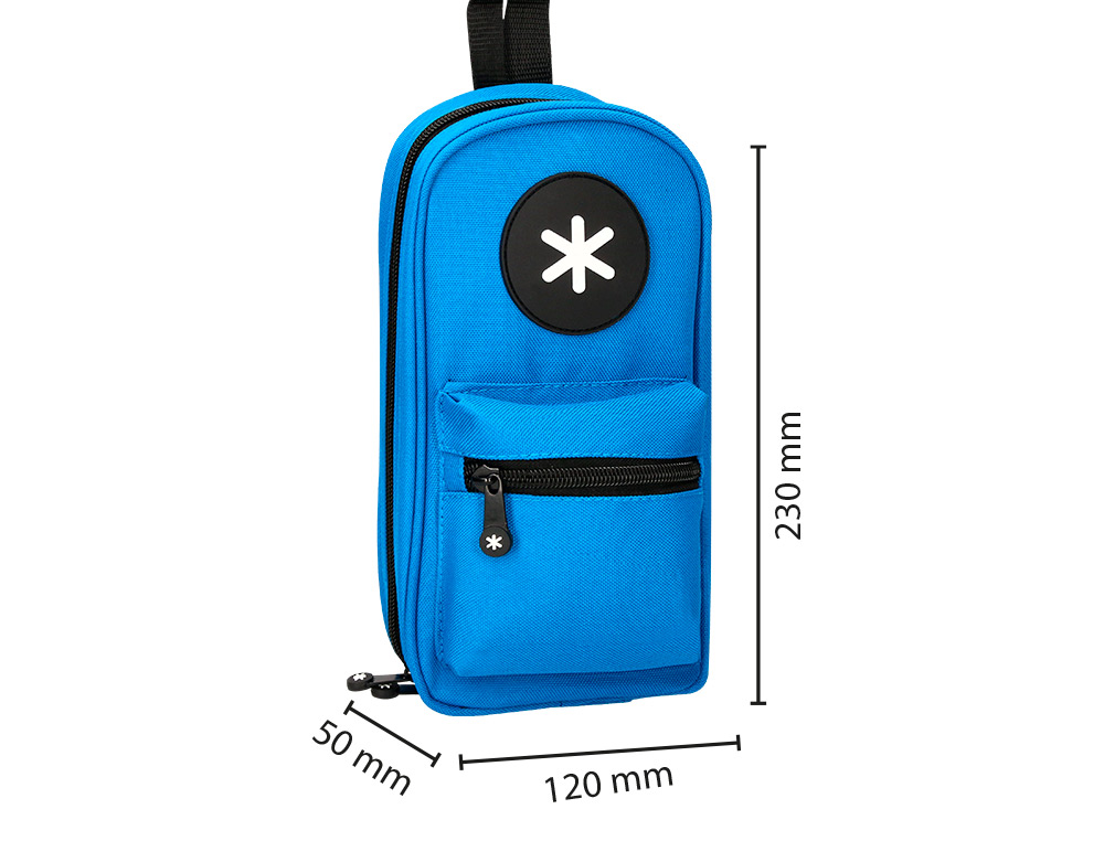 ESTOJO ESCOLAR ANTARTIK FORMA DE MOCHILA COM BOLSO E 4 DEPARTAMENTOS COR AZUL 230X50X120 MM