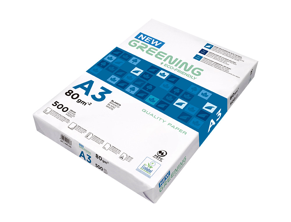 PAPEL FOTOCOPIA GREENING DIN A3 80 GR EMBALAGEM DE 500 FOLHAS