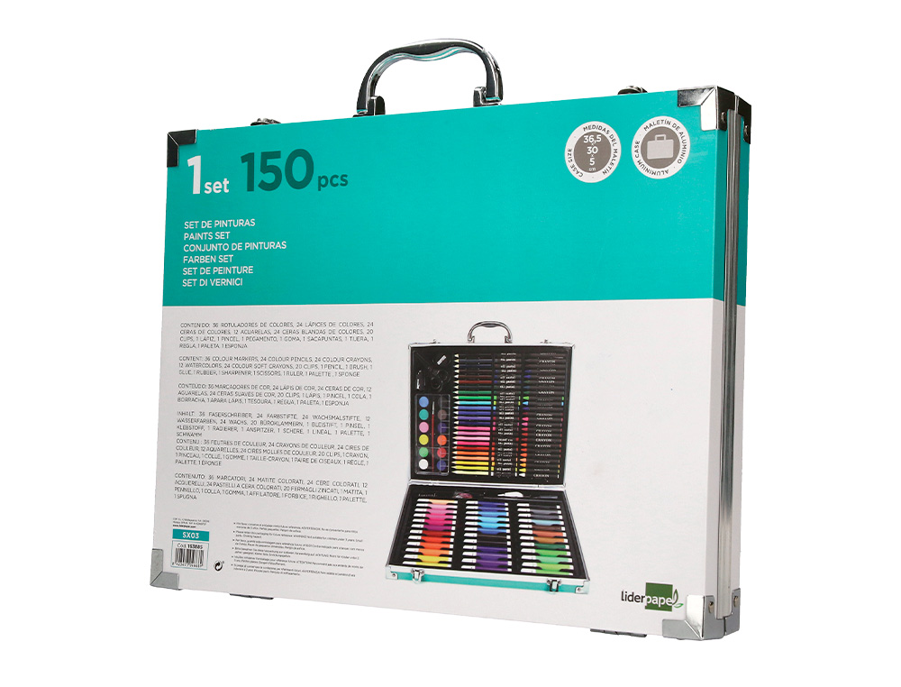 SET DE PINTURA LIDERPAPEL ALUMINIO 150 PECAS MALA 37,8X29,7X4,6 CM