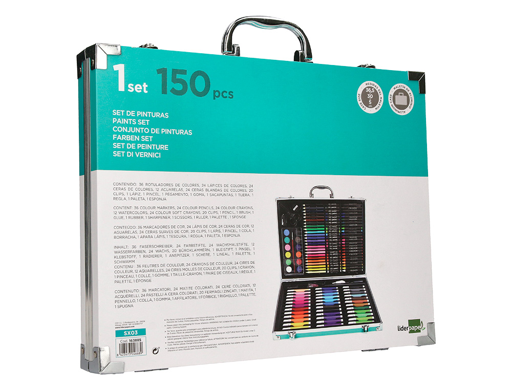 SET DE PINTURA LIDERPAPEL ALUMINIO 150 PECAS MALA 37,8X29,7X4,6 CM