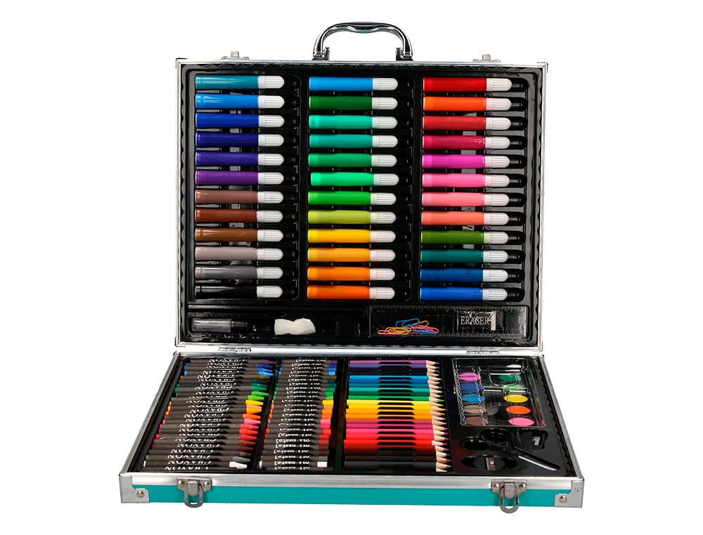 SET DE PINTURA LIDERPAPEL ALUMINIO 150 PECAS MALA 37,8X29,7X4,6 CM