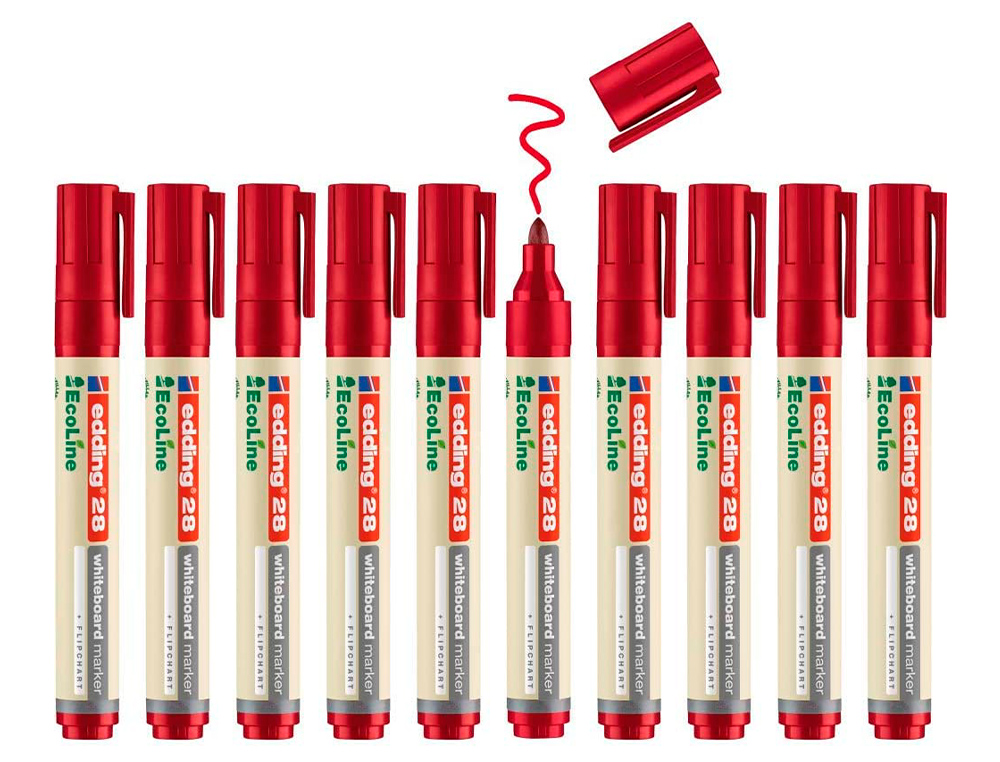 MARCADOR EDDING 28 PARA QUADRO BRANCO ECOLINE 90% RECICLADO COR VERMELHO PONTA REDONDA 1,5-3 MM RECARREGAVEL