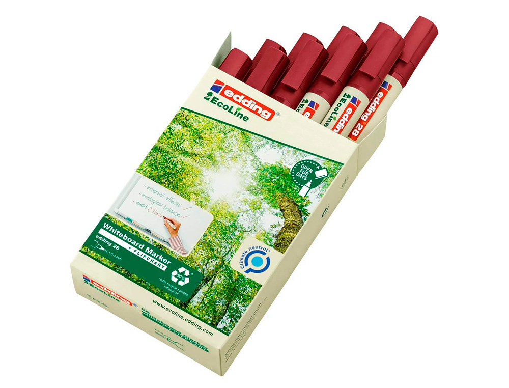 MARCADOR EDDING 28 PARA QUADRO BRANCO ECOLINE 90% RECICLADO COR VERMELHO PONTA REDONDA 1,5-3 MM RECARREGAVEL