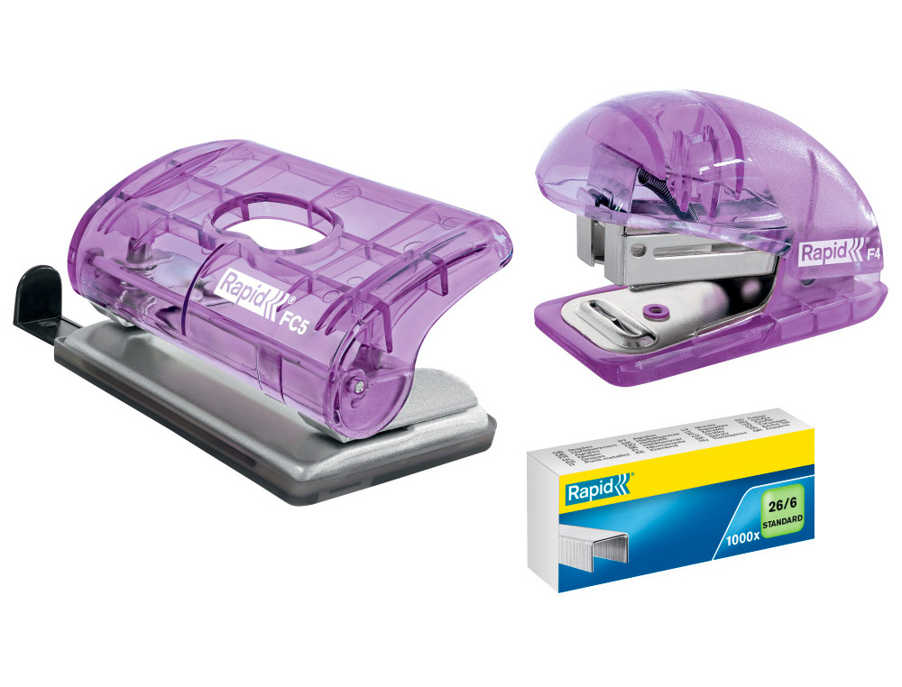 AGRAFADOR RAPID MINI F4 COLOUR BREEZE USA AGRAFES 24/6 E 26/6 COR LAVANDA EM BLISTER