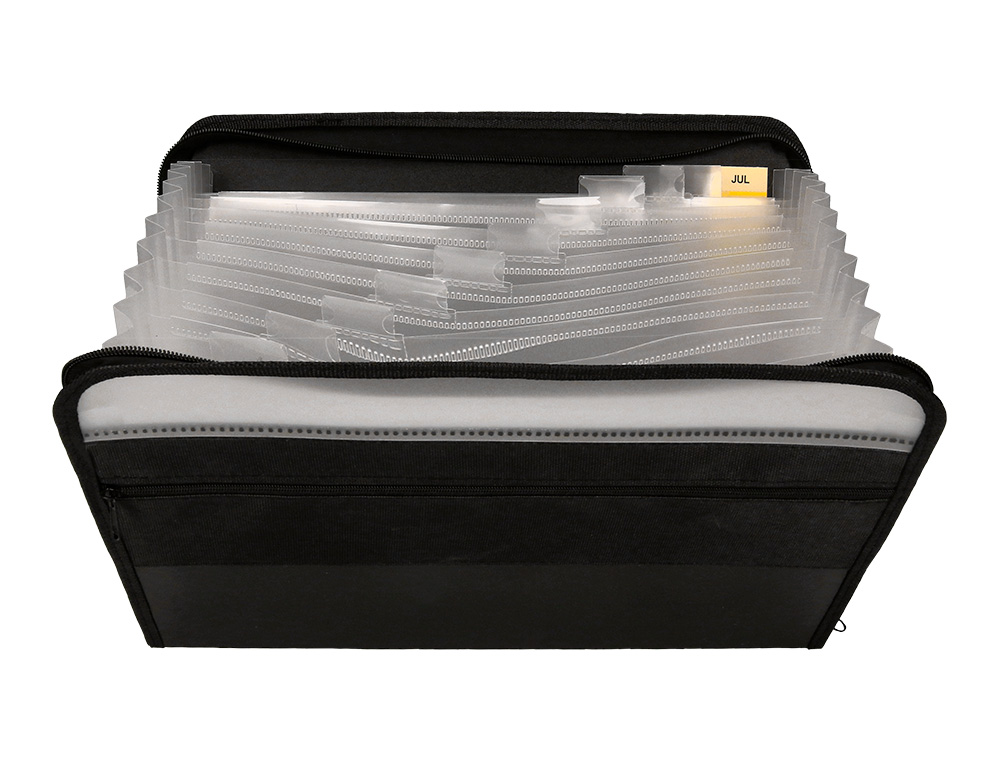 PASTA LIDERPAPEL CLASSIFICADORA COM FOLE POLIPROPILENO A4 13 DEPARTAMENTOS FECHO DE CORRER BOLSO EXTERIOR PRETO