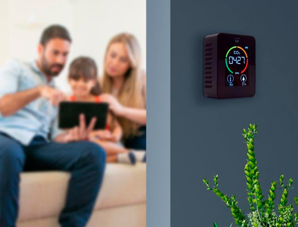 MEDIDOR DE CO2 EWENT ECRA LED CORES DETETOR QUALIDADE DO AR COM INDICADOR TEMPERATURA E HUMIDADE USB-C