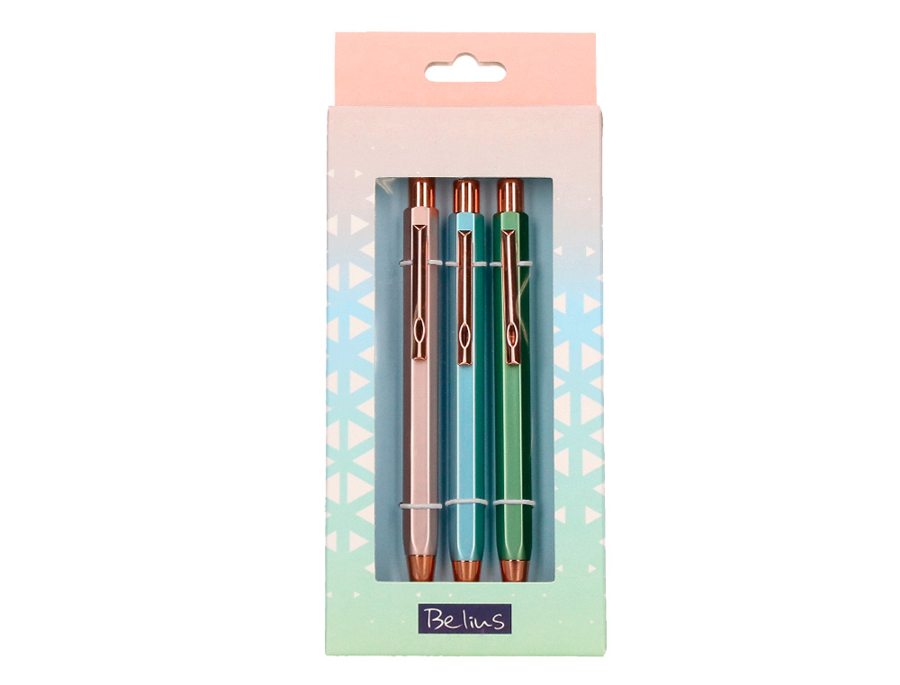 ESFEROGRAFICA BELIUS BRELA CORPO HEXAGONAL COM CLIP 3 ESFEROGRAFICAS CORES PASTEL SORTIDAS EM CAIXA DE OFERTA