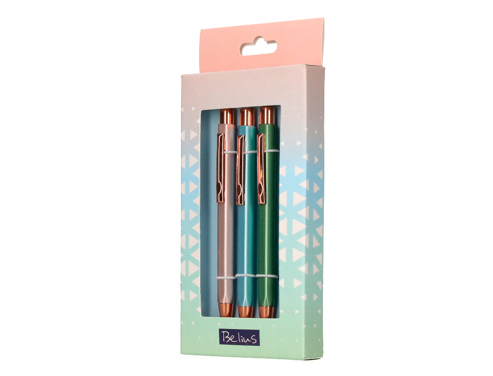 ESFEROGRAFICA BELIUS BRELA CORPO HEXAGONAL COM CLIP 3 ESFEROGRAFICAS CORES PASTEL SORTIDAS EM CAIXA DE OFERTA