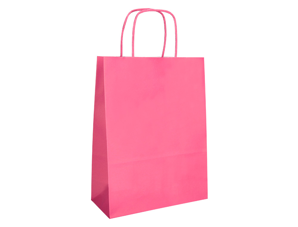 SACO DE PAPEL Q-CONNECT CELULOSE ROSA XS COM ASA TORCIDA 180X240X80 MM
