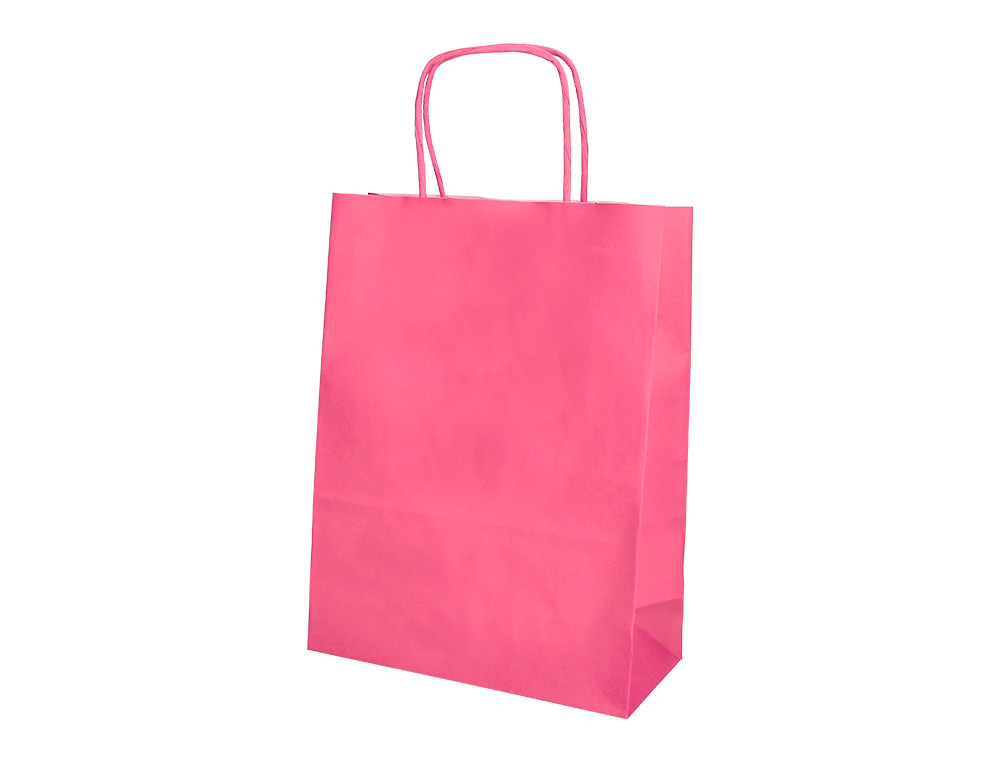 SACO DE PAPEL Q-CONNECT CELULOSE ROSA XS COM ASA TORCIDA 180X240X80 MM