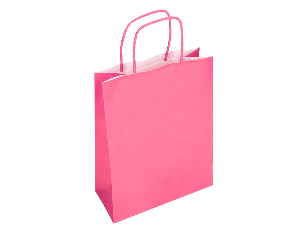 SACO DE PAPEL Q-CONNECT CELULOSE ROSA XS COM ASA TORCIDA 180X240X80 MM