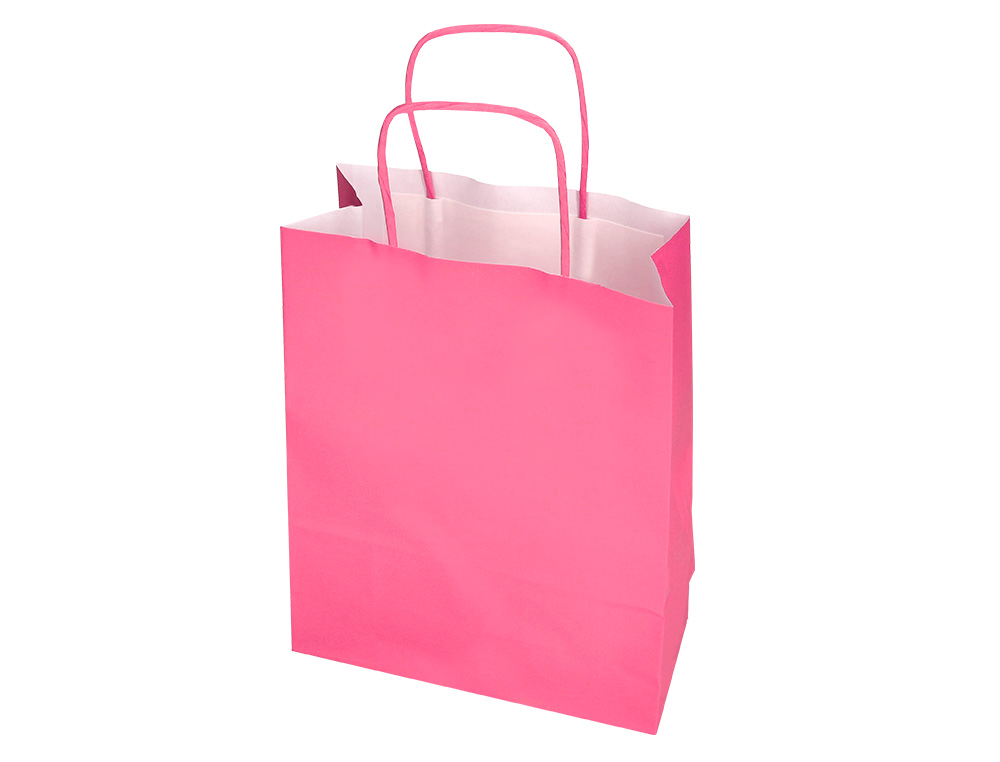 SACO DE PAPEL Q-CONNECT CELULOSE ROSA XS COM ASA TORCIDA 180X240X80 MM