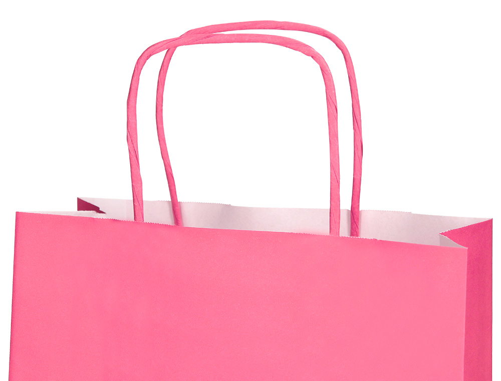 SACO DE PAPEL Q-CONNECT CELULOSE ROSA XS COM ASA TORCIDA 180X240X80 MM