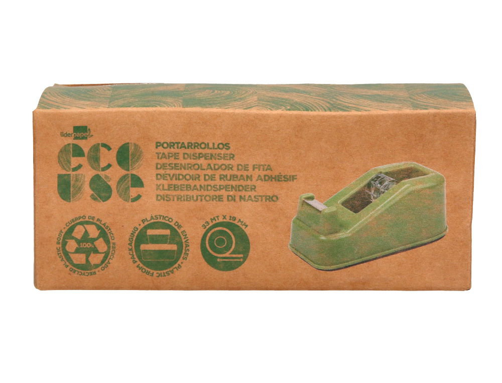 DESENROLADOR DE SECRETARIA LIDERPAPEL ECOUSE 100% PLASTICO RECICLADO PARA FITA DE 33 MT COR VERDE