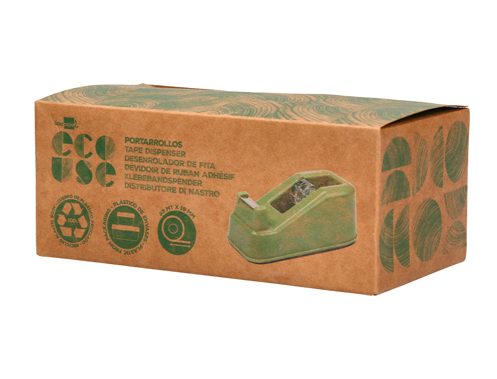 DESENROLADOR DE SECRETARIA LIDERPAPEL ECOUSE 100% PLASTICO RECICLADO PARA FITA DE 33 MT COR VERDE