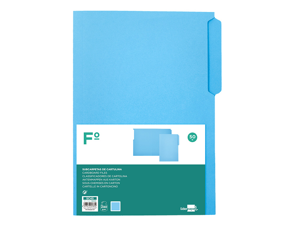 CLASSIFICADOR LIDERPAPEL EM CARTOLINA FOLIO PESTANA ESQUERDA 240G/M2 AZUL