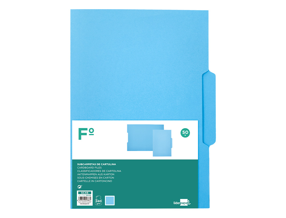 CLASSIFICADOR LIDERPAPEL EM CARTOLINA FOLIO PESTANA CENTRAL 240G/M2 AZUL