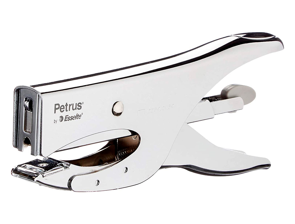 AGRAFADOR PETRUS DE ALICATE 222 METALICO CAPACIDADE 40 FOLHAS USA AGRAFES 22/6-8 E 24/6-8 CROMADO