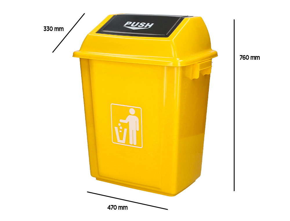 CONTENTOR DE LIXO Q-CONNECT PLASTICO COM TAMPA DE EMPURRAR 58 LITROS 470X330X760 MM AMARELO