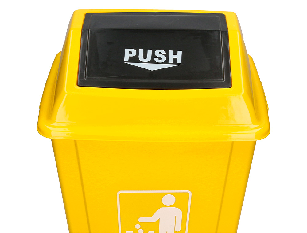 CONTENTOR DE LIXO Q-CONNECT PLASTICO COM TAMPA DE EMPURRAR 58 LITROS 470X330X760 MM AMARELO