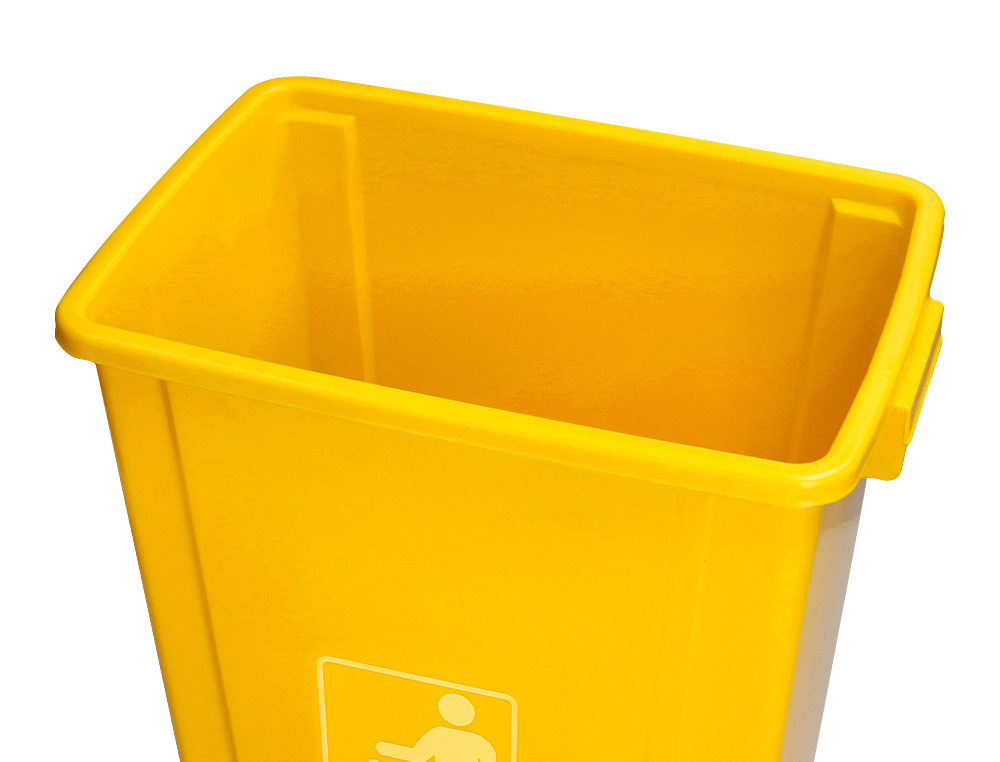 CONTENTOR DE LIXO Q-CONNECT PLASTICO COM TAMPA DE EMPURRAR 58 LITROS 470X330X760 MM AMARELO