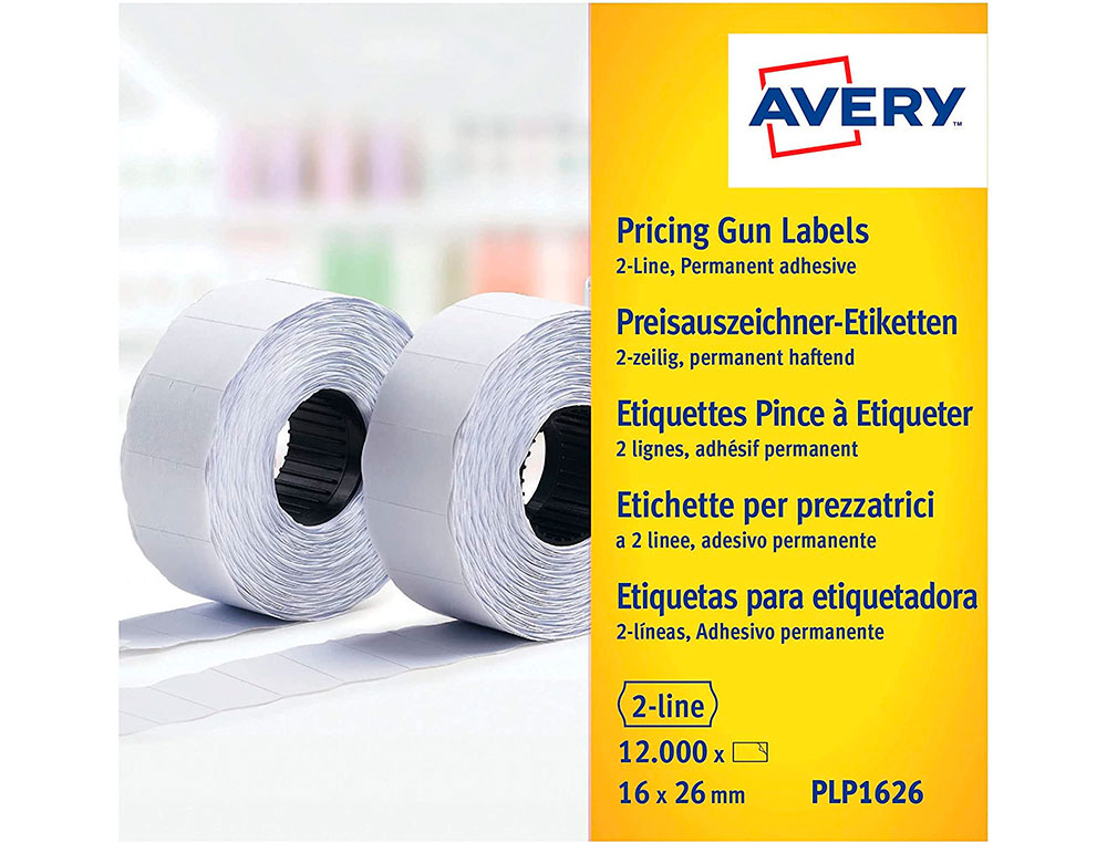 ETIQUETA ADESIVA AVERY ONDULADA PERMANENTE 26X16 MM BRANCA PARA ETIQUETADORA PL2/18 CAIXA DE 10 ROLOS DE 1200 UNIDADES