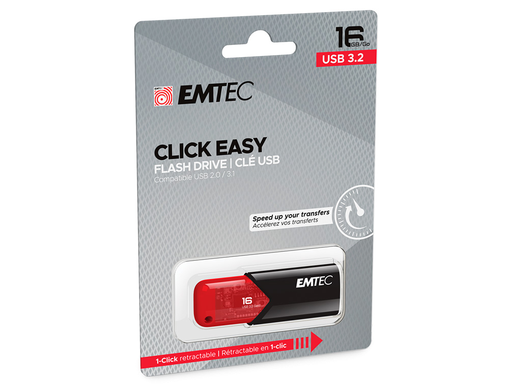 PEN DRIVE EMTEC USB 3.2 CLICK EASY 16 GB VERMELHO