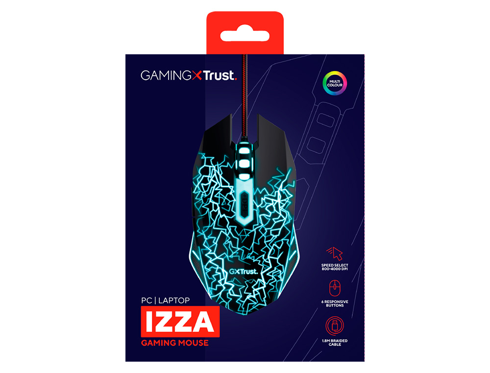 RATO TRUST GXT105X IZZA GAMING OTICO LUZES LED 800-4000 PPP 6 BOTOES USB 2.0 CABO 1,80 M COR PRETO