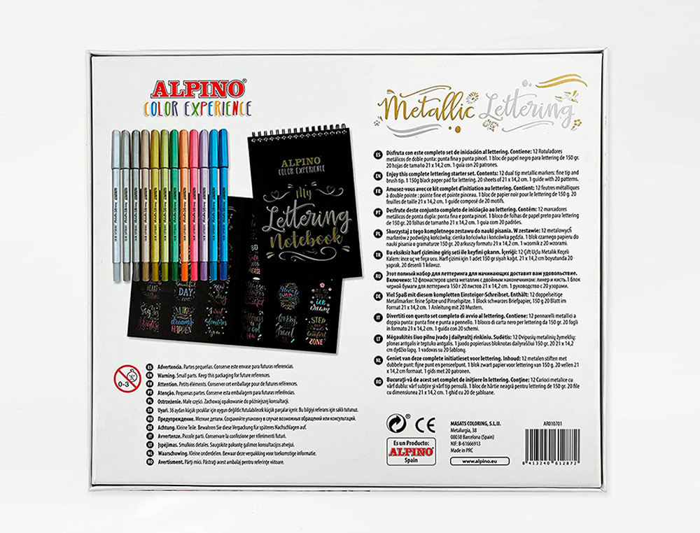 MARCADOR ALPINO METALLIC LETTERING DUPLA PONTA ESTOJO DE 12 UNIDADES CORES SORTIDAS