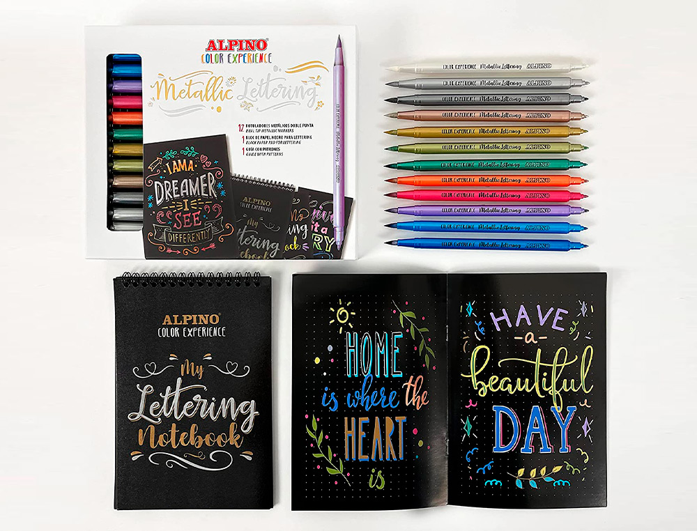 MARCADOR ALPINO METALLIC LETTERING DUPLA PONTA ESTOJO DE 12 UNIDADES CORES SORTIDAS